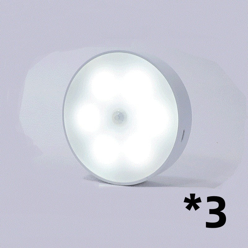 Usb Rechargeable Motion Sensor Light Round Wireless LED Puck Light Kichen Cabinet Lighting Motion Sensor Lamp Night Light